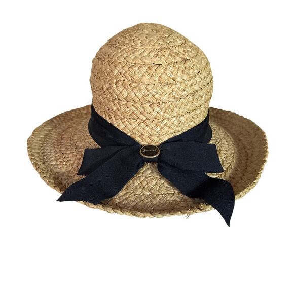 Peter Grimm Raffia Sun Hat with Black Ribbon Bow Size Medium - Picture 1 of 6